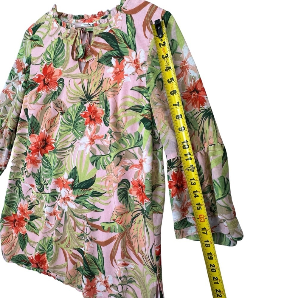 J. Jill Blouse Womens Small Pink Tropical Floral Chiffon Lined Boho Tunic Top - Picture 4 of 12